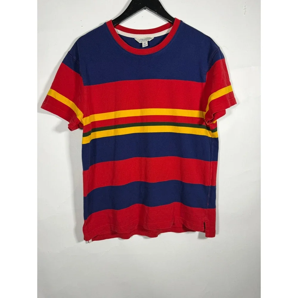 J. Crew Mens Knit Goods Striped T-Shirt Red Blue Yellow Green Short Sleeve M